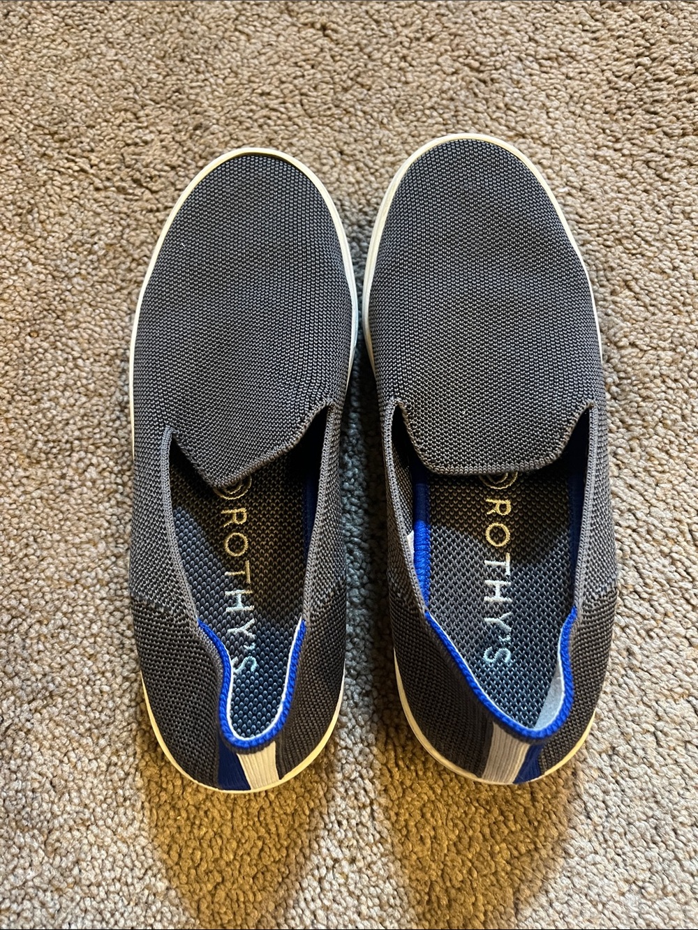 Rothy's Kids Slip-On Knit Loafers in Charcoal with Blue Accent